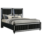 Ravenne Velvet Upholstered California King LED Panel Bed Black