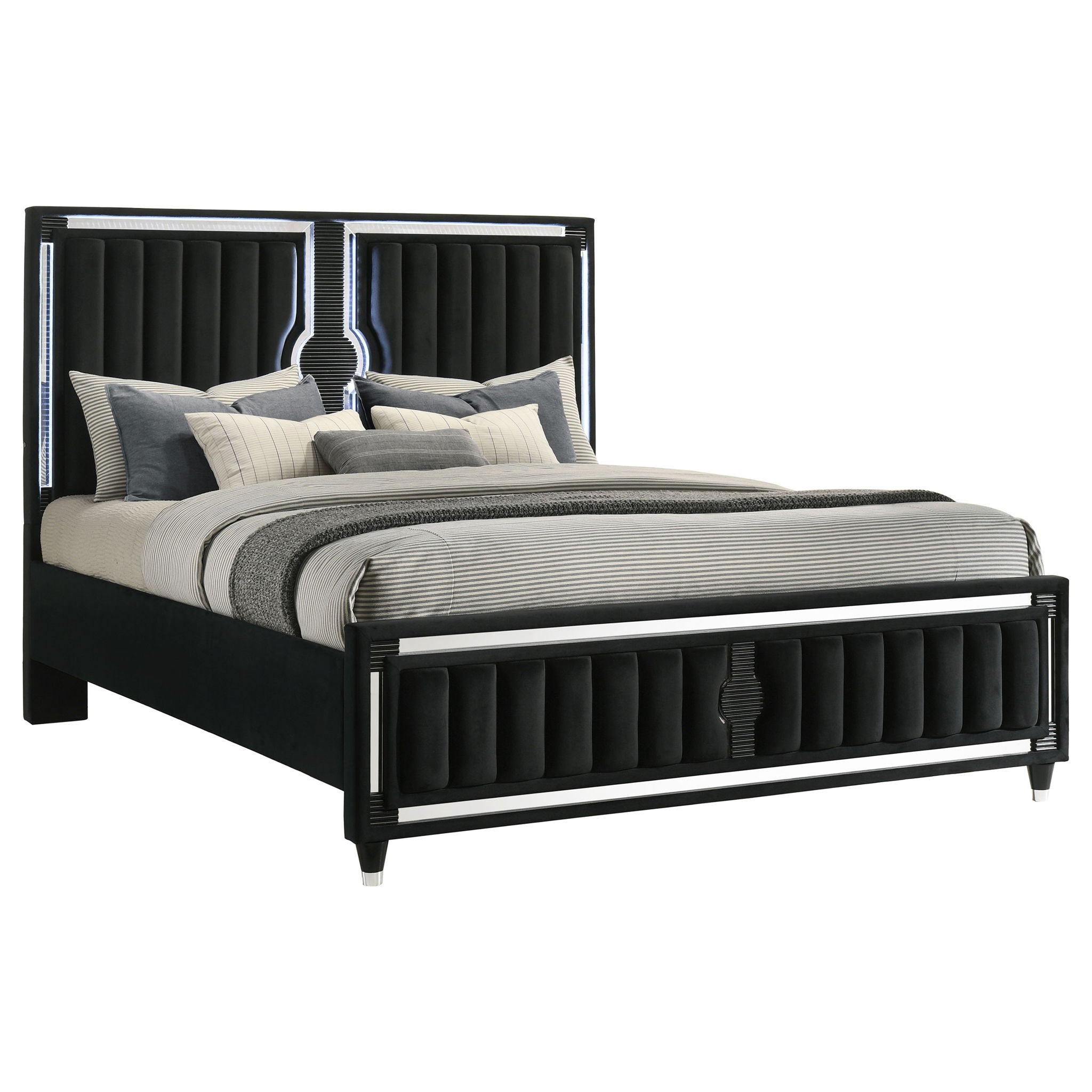 Ravenne Velvet Upholstered California King LED Panel Bed Black