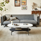Contemporary Coffee Table Sintered Stone Surface With Ceramic Finish Double Layer Design Base Matte Shelf Modern Living Room Center Table - White / Gray