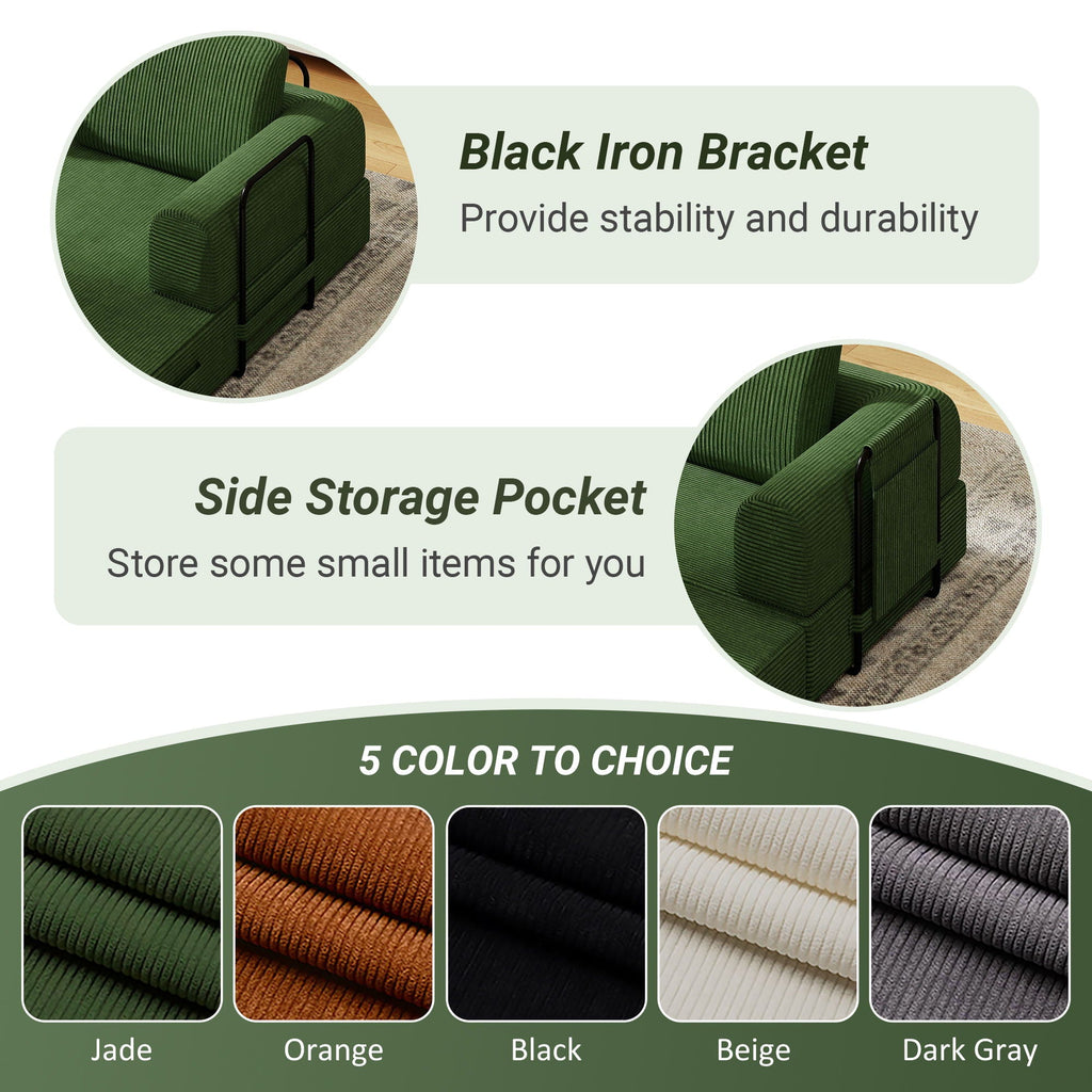 Convertible Sleeper Sofa Bed With Cylindrical Pillow, Fixed Shape Frame