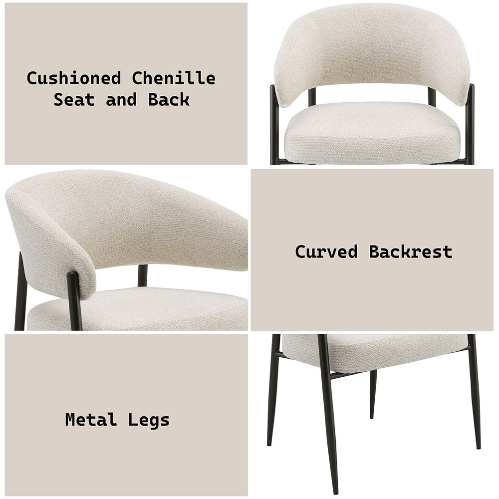 Jirina - Chenille Arm Chair With Metal Legs (Set of 2) - Beige & Black