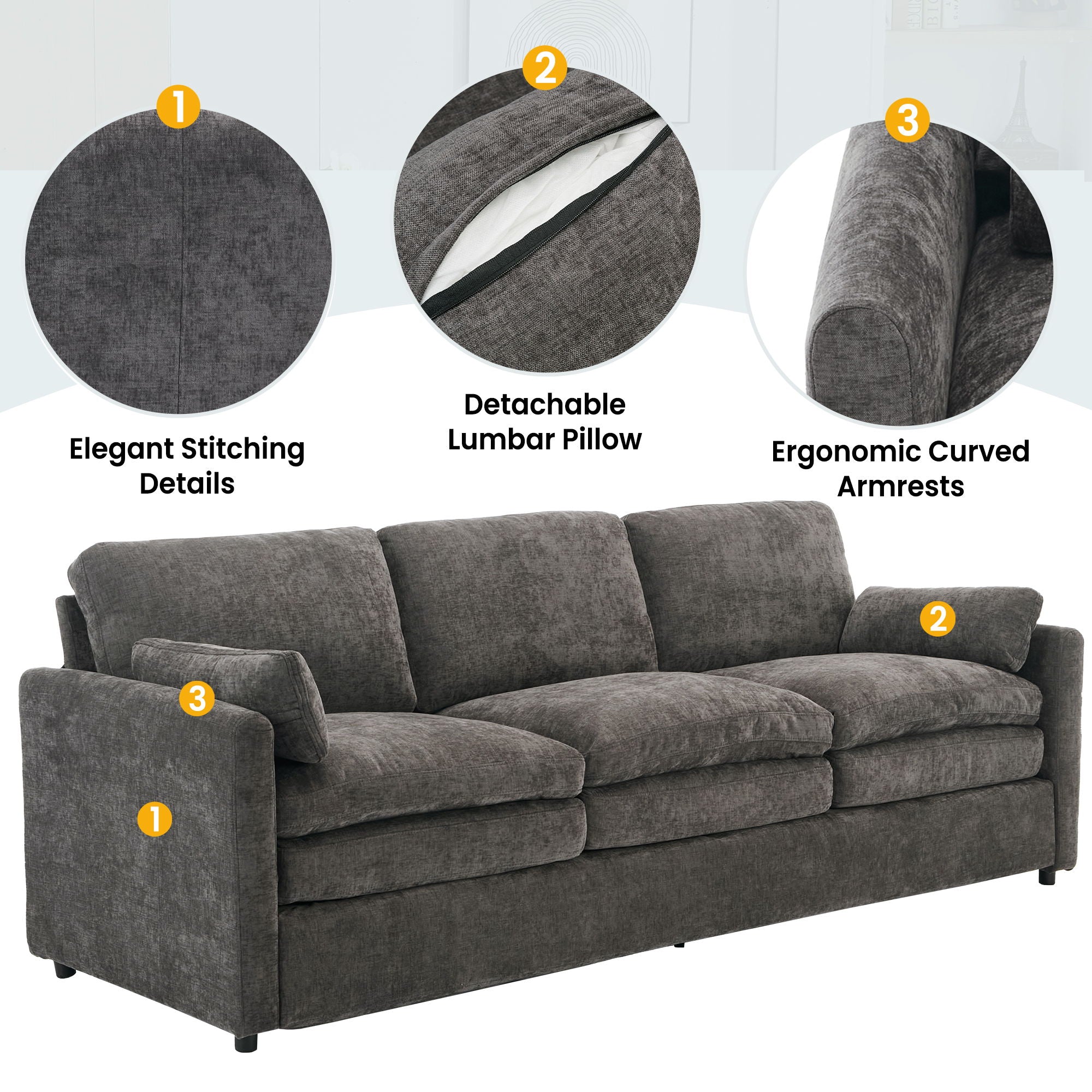Cozy Upholstered 3 Seater Sofa Cushion For Living Room