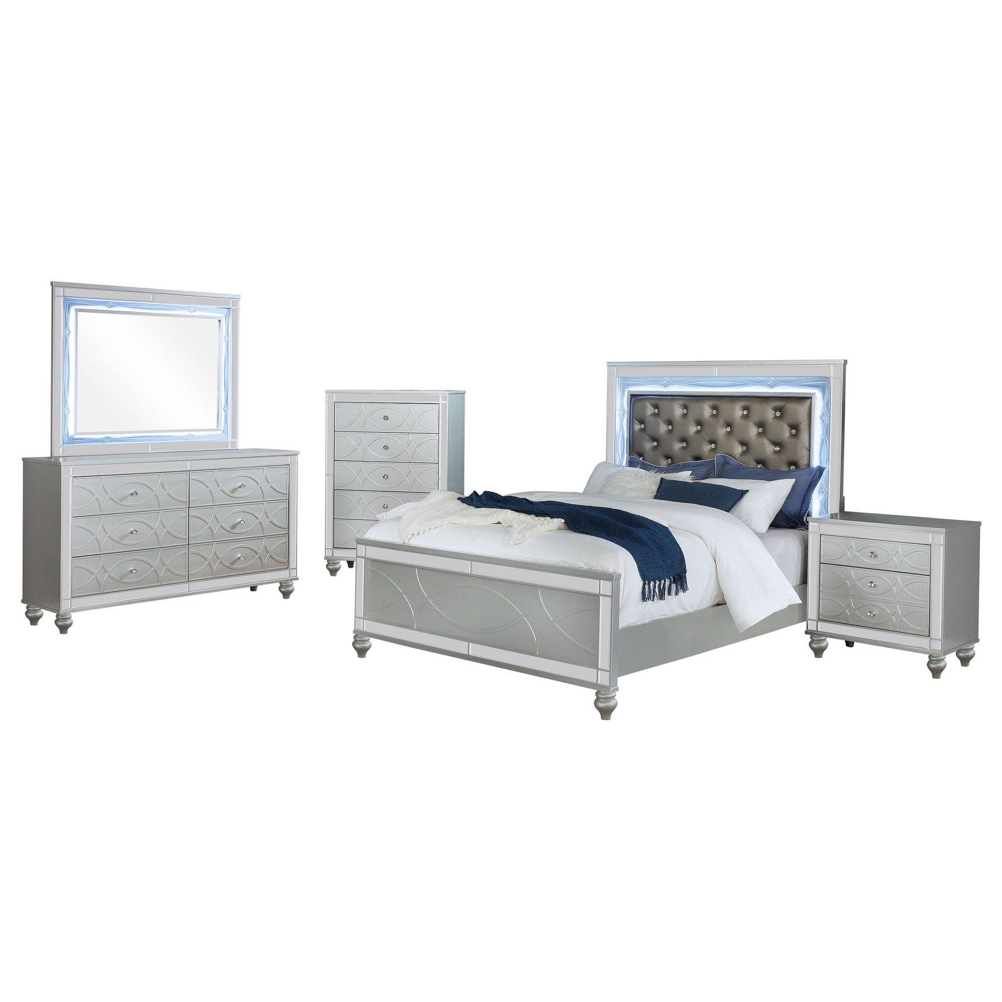 Gunnison 5-piece Eastern King Bedroom Set Silver Metallic