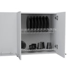 Wall Cabinet Four Doors, With Two Internal Shelves And Internal Plate And Glass Organizer - White