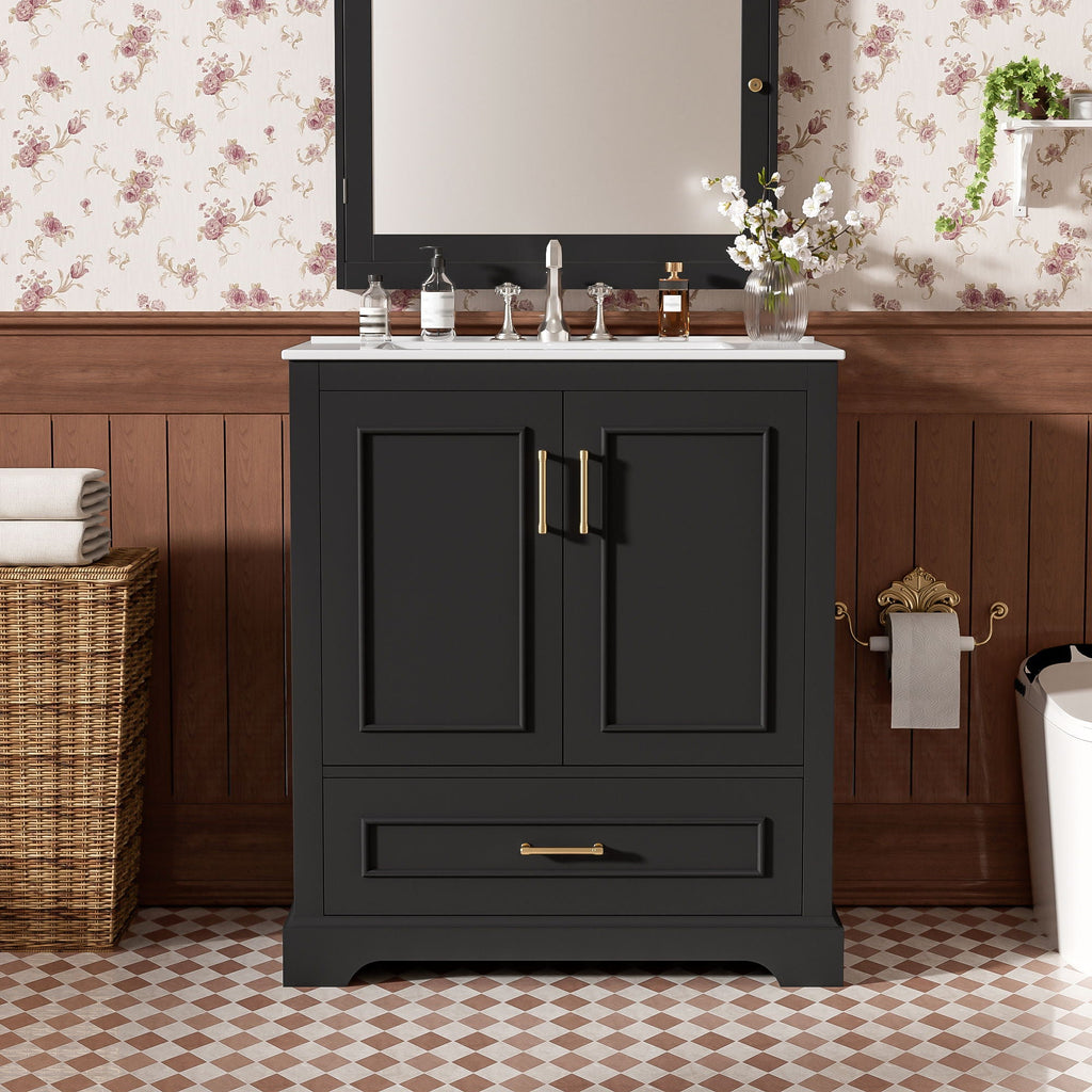 Bathroom Vanity With Sink, 1 Divided Drawer And 2 Soft Close Doors With Double Shelf