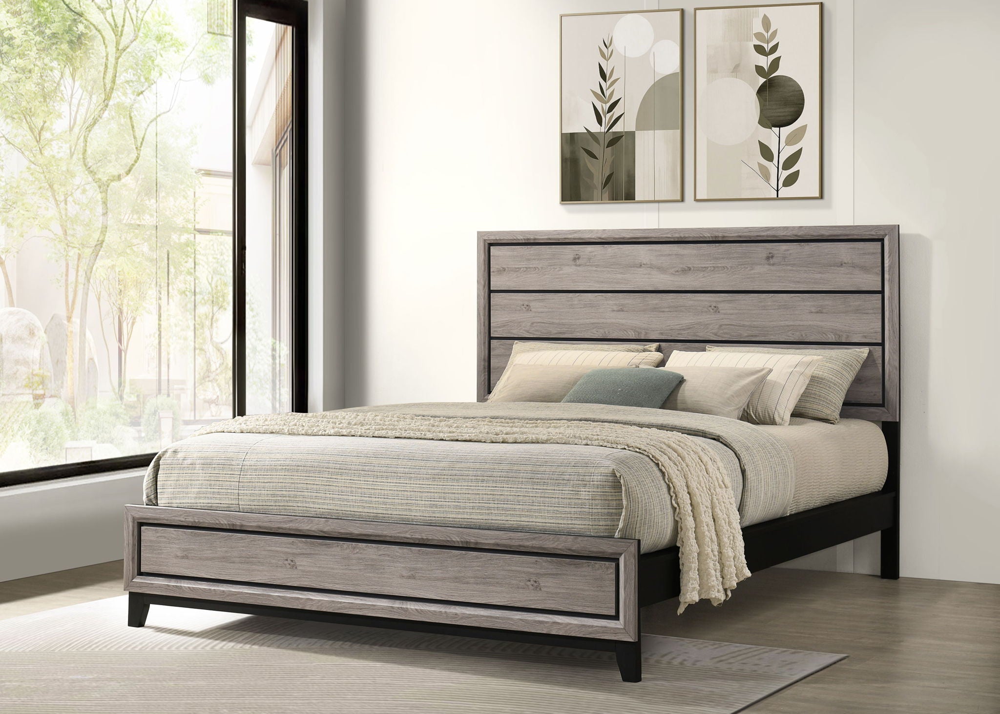 Valen Wood California King Panel Bed Light Taupe