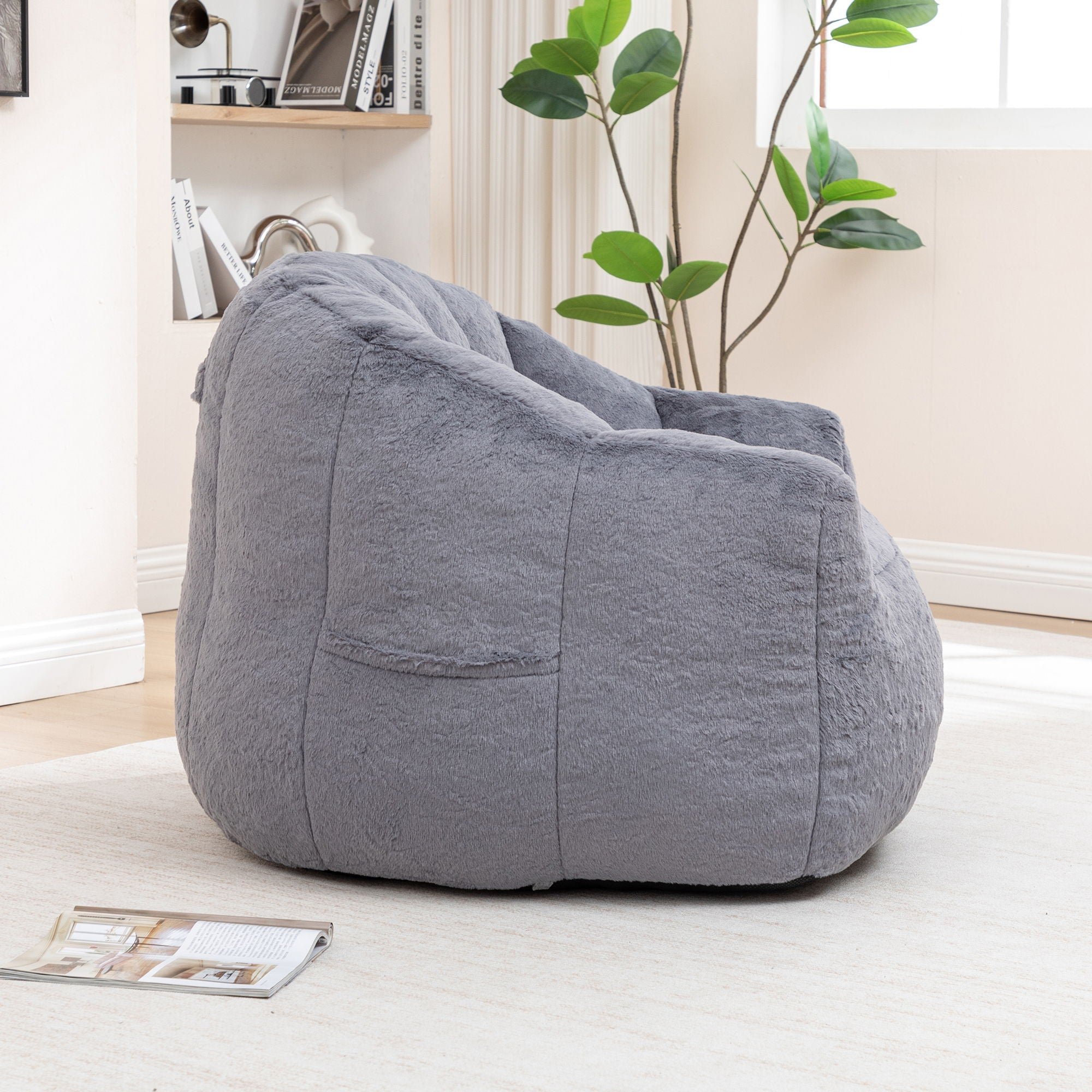 Beanbag Chair, Beanbag Sofa Chair With Armrests Stuffed High Density Foam