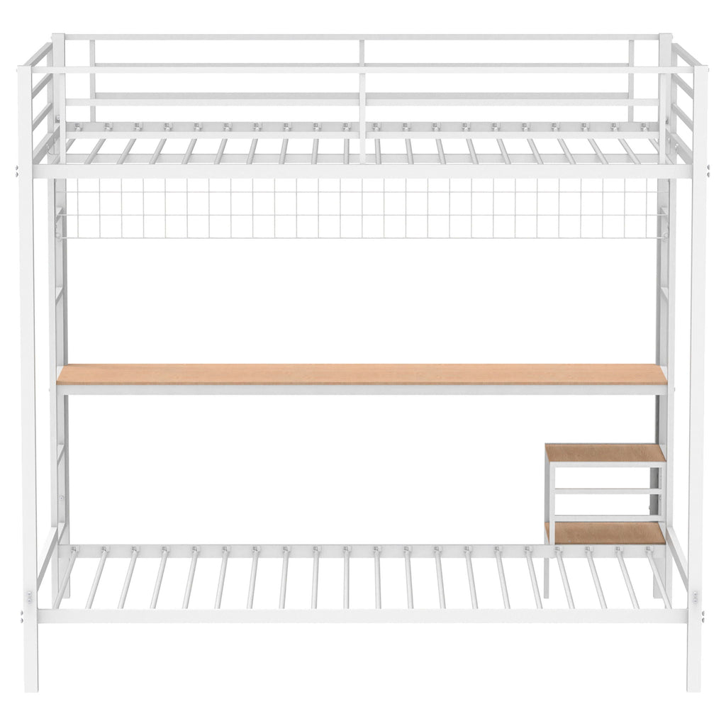 Bettoni Metal Full Over Twin Workstation Bunk Bed Matte White