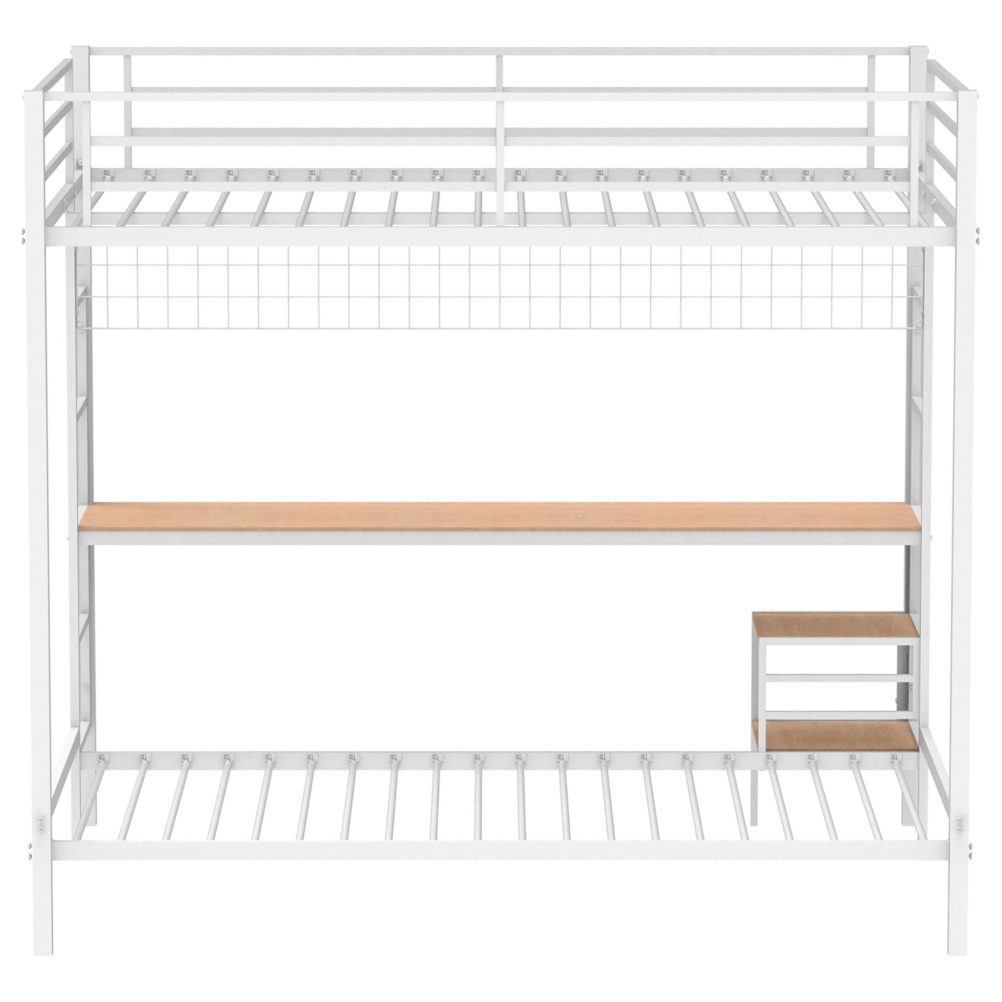 Bettoni Metal Full Over Twin Workstation Bunk Bed Matte White