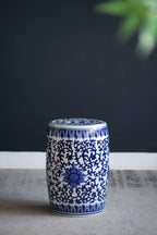 Ceramic Garden Stool, Small Side Tabel - White / Blue