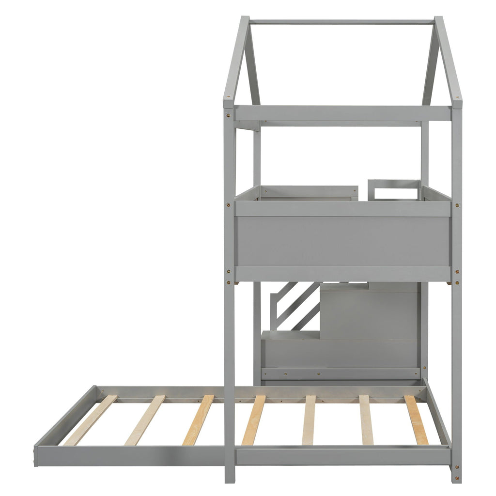 House Style Bunk Bed With Storage Staircase And board