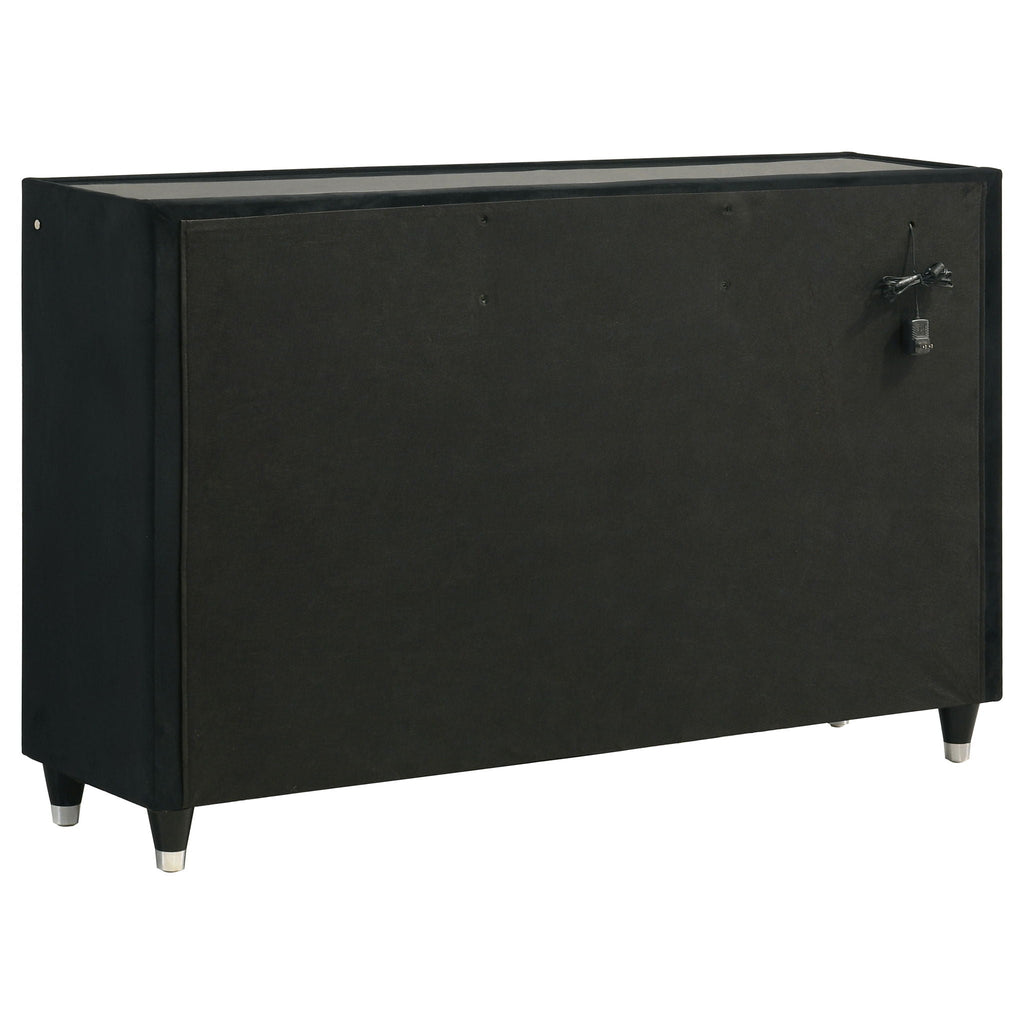 Ravenne 8-drawer Velvet Upholstered LED Dresser Cabinet Black