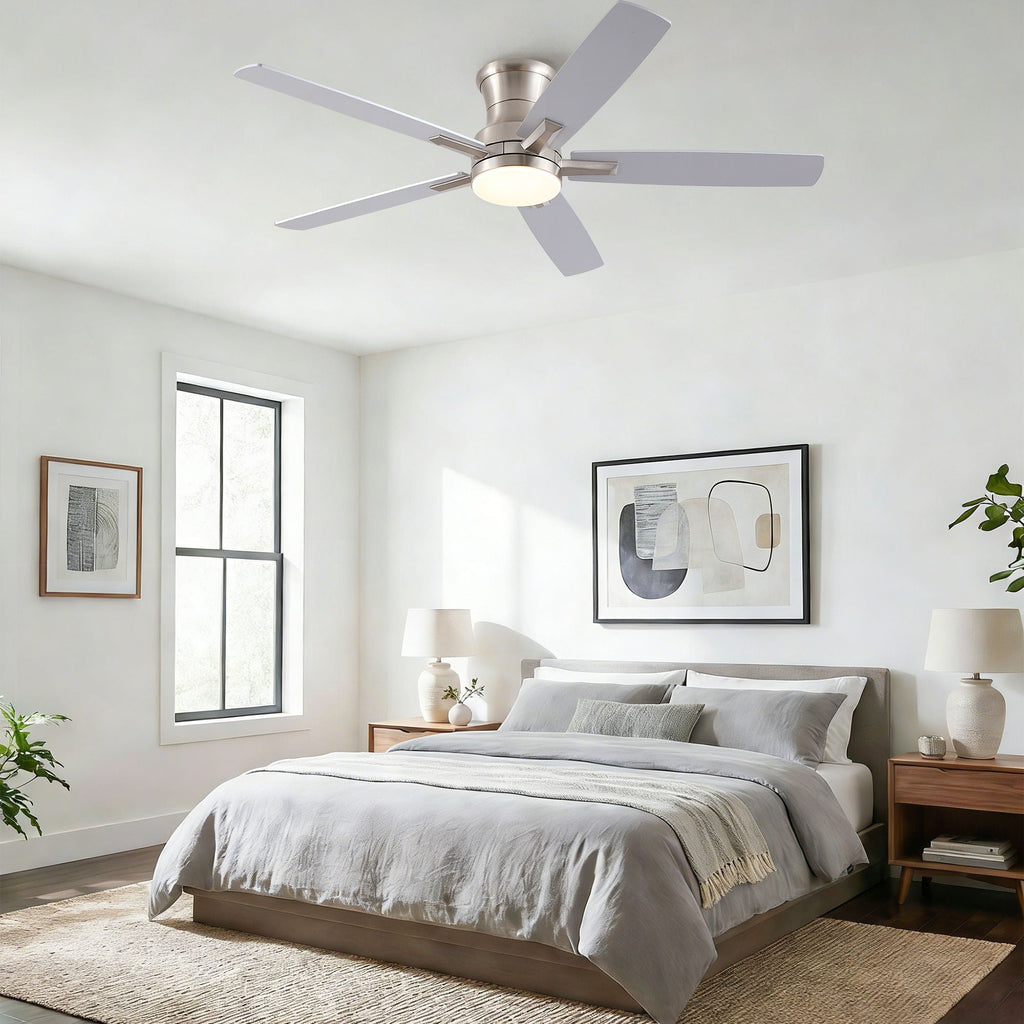 Mordern Flush Mount Ceiling Fan With Light And Remote Control