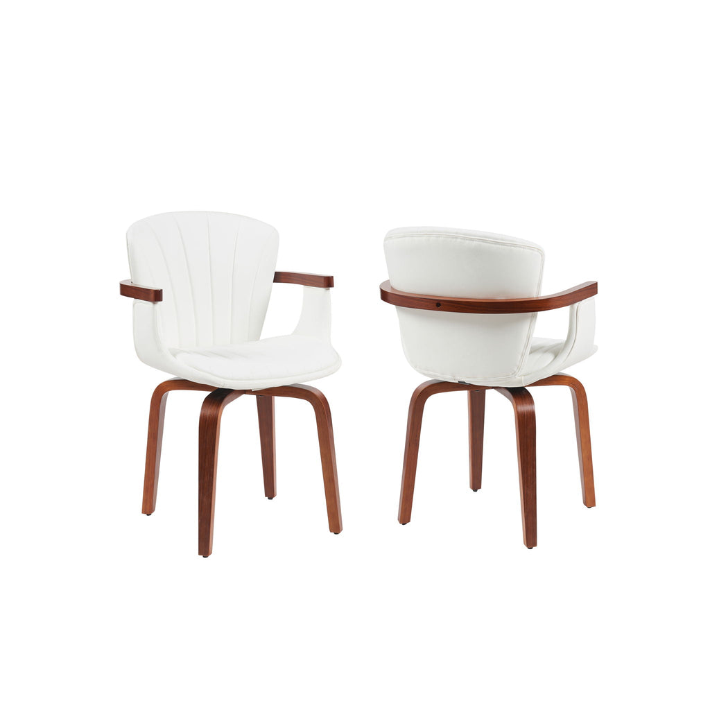 Bentwood Swivel Dining Chairs (Set of 2) - White / Walnut