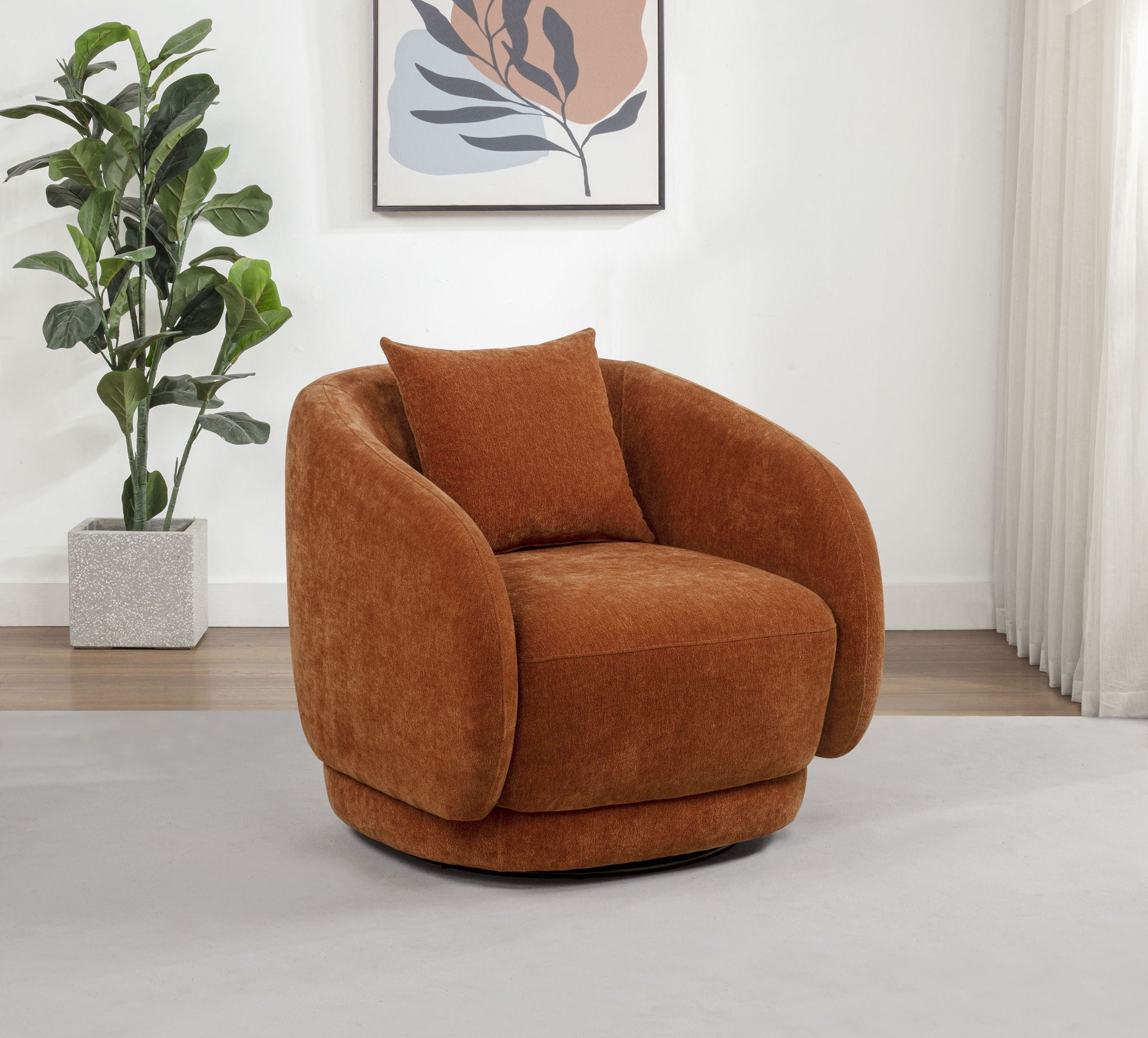 Arnaud Chenille Upholstered Swivel Accent Chair Burnt Orange
