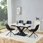 Dining Table With Geometric X Frame For Kitchen Or Dining Room - White Marble