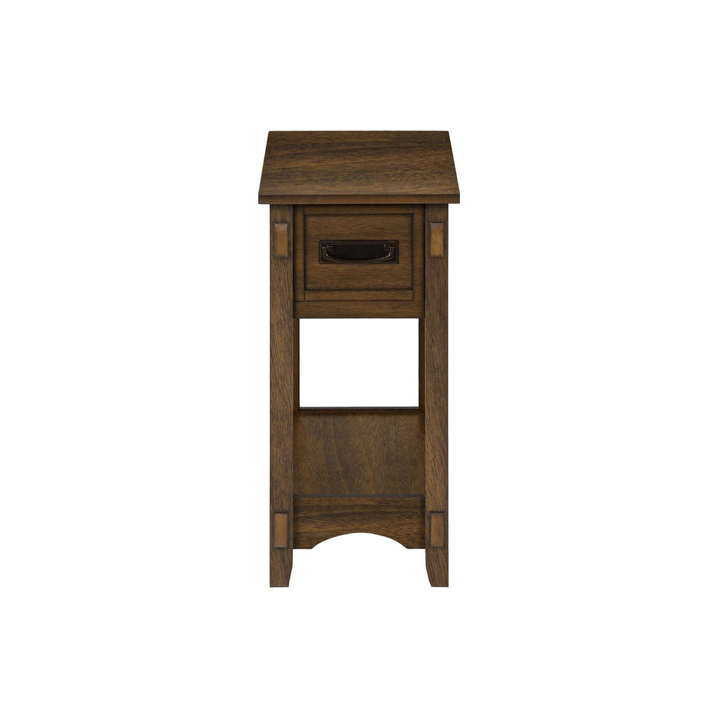 Accent End Table, 2 Tier, Narrow, Storage Drawer, Transitional - Walnut