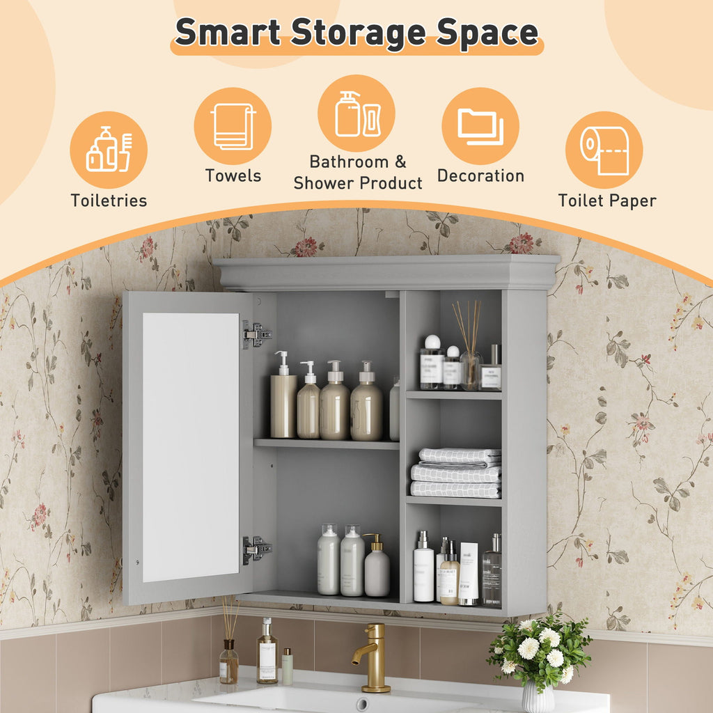 Wall Mounted Bathroom Medicine Cabinet With Mirror And Adjustable Storage With Soft Close Hinges