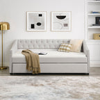 Upholstered Tufted Daybed With Drawers, Waved Arms
