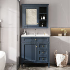 Bathroom Vanity With Top Sink, 2 Doors And 3 Drawers, Freestanding Set With Mirror Cabinet