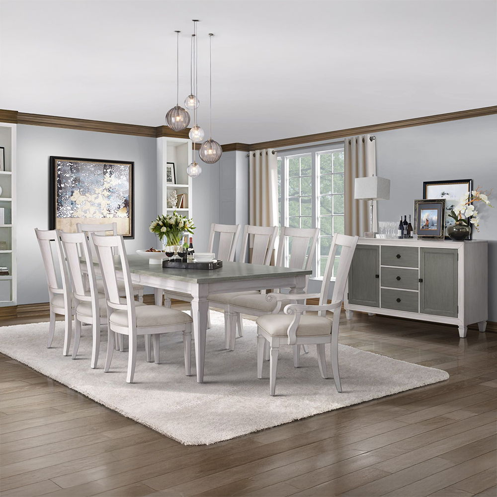 Katia - Arm Chair (Set of 2) - Light Gray Linen & Weathered White