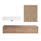 Modern Wall Mounted Bathroom Vanity With Resin Sink And 2 Side Cabinet, Imitative, Construction - Imitative Oak