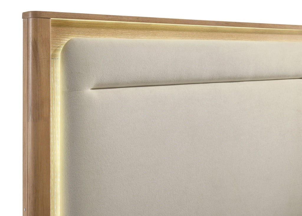 Leanne Eastern King LED Panel Bed Off White and Light Oak