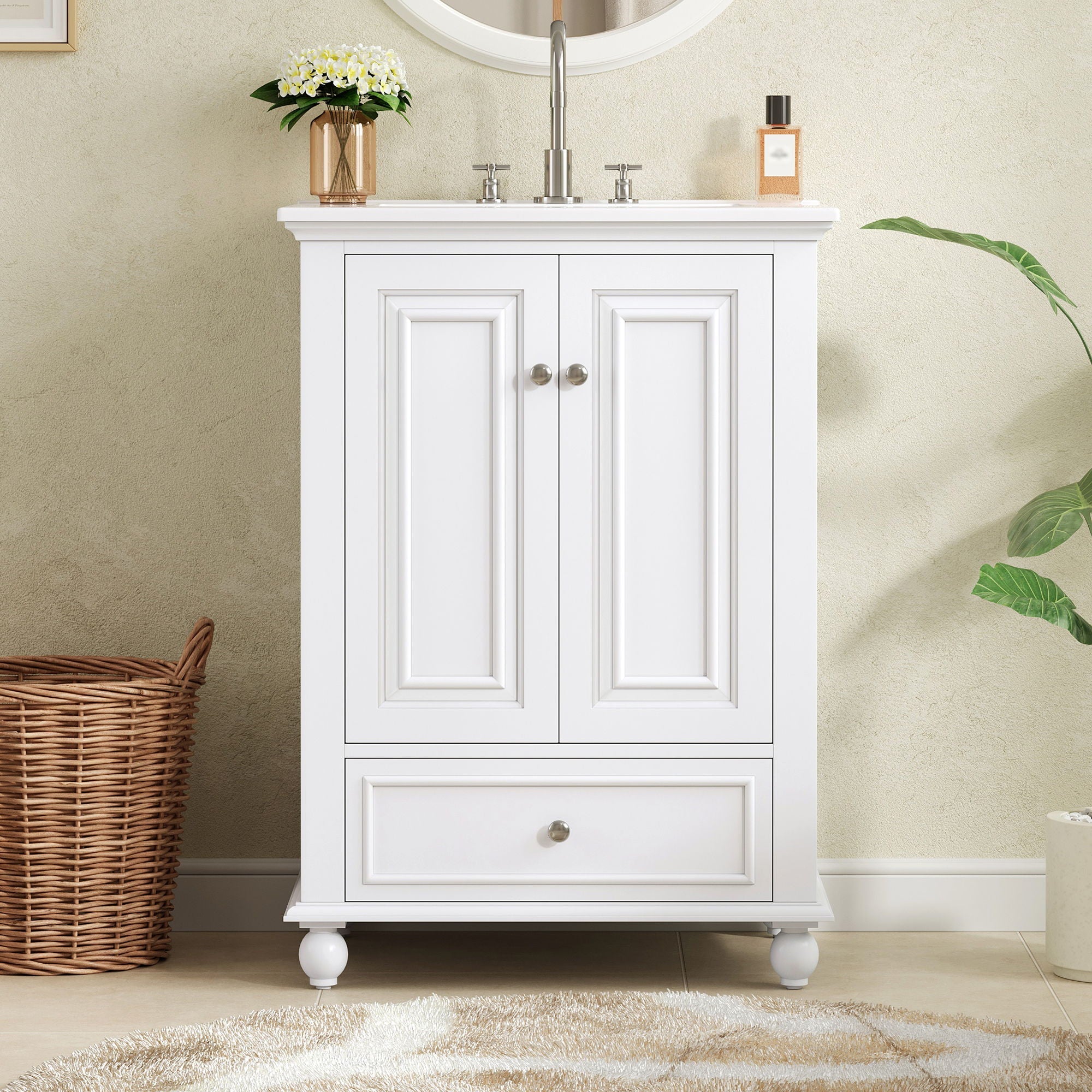 Modern Bathroom Vanity With Sink, Cabinet With Drawer And Dividers, Rectangular Storage Unit