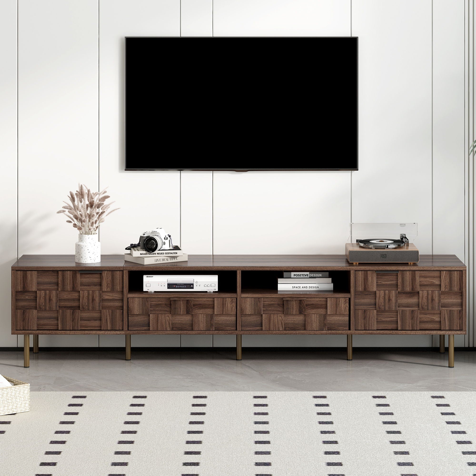TV Stand With 2 Drawers, Media Console Table, Storage Cabinet With Cable Management