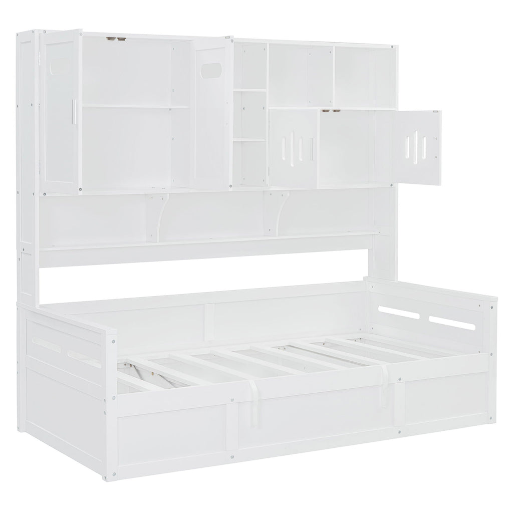 Daybed With All-In-One Cabinet And Shelf