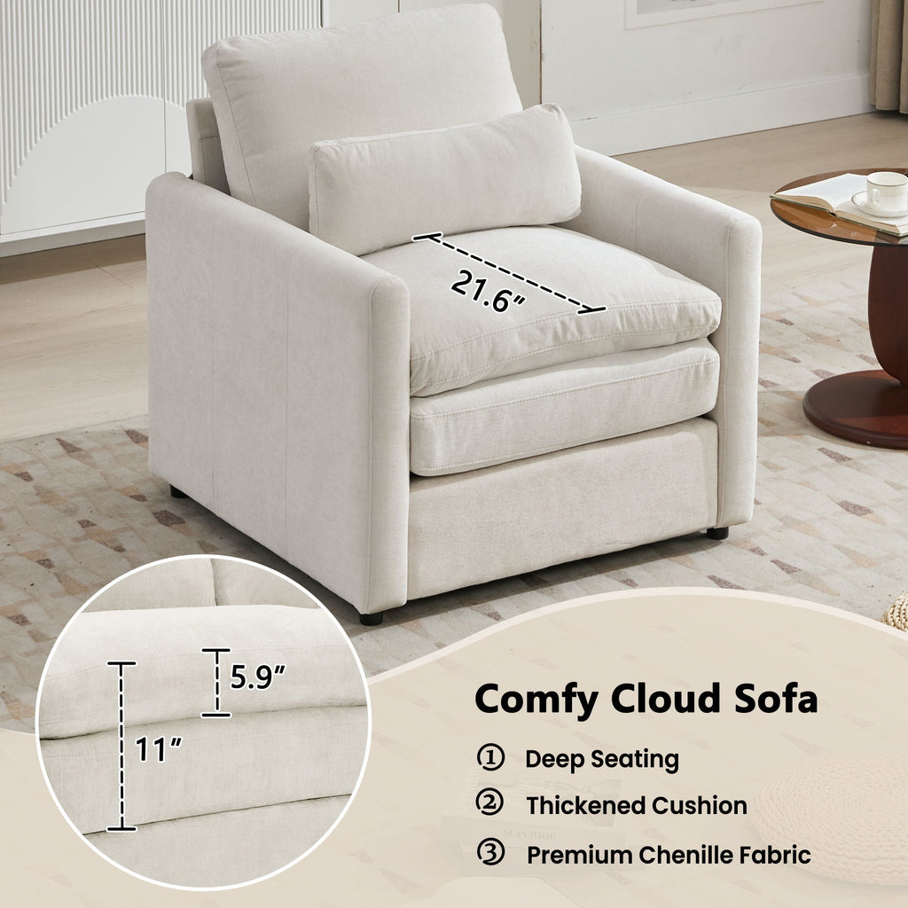 Cozy Upholstered Cushion Armchair For Living Room