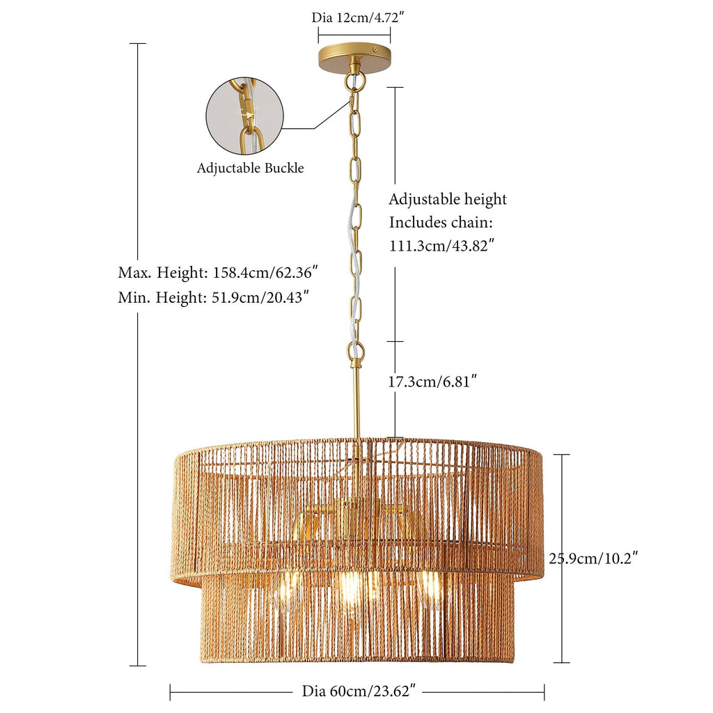 Chandelier, 2 Tier Boho Wabi Sabi Pendant Light, Hanging Ceiling Lamp - Gold