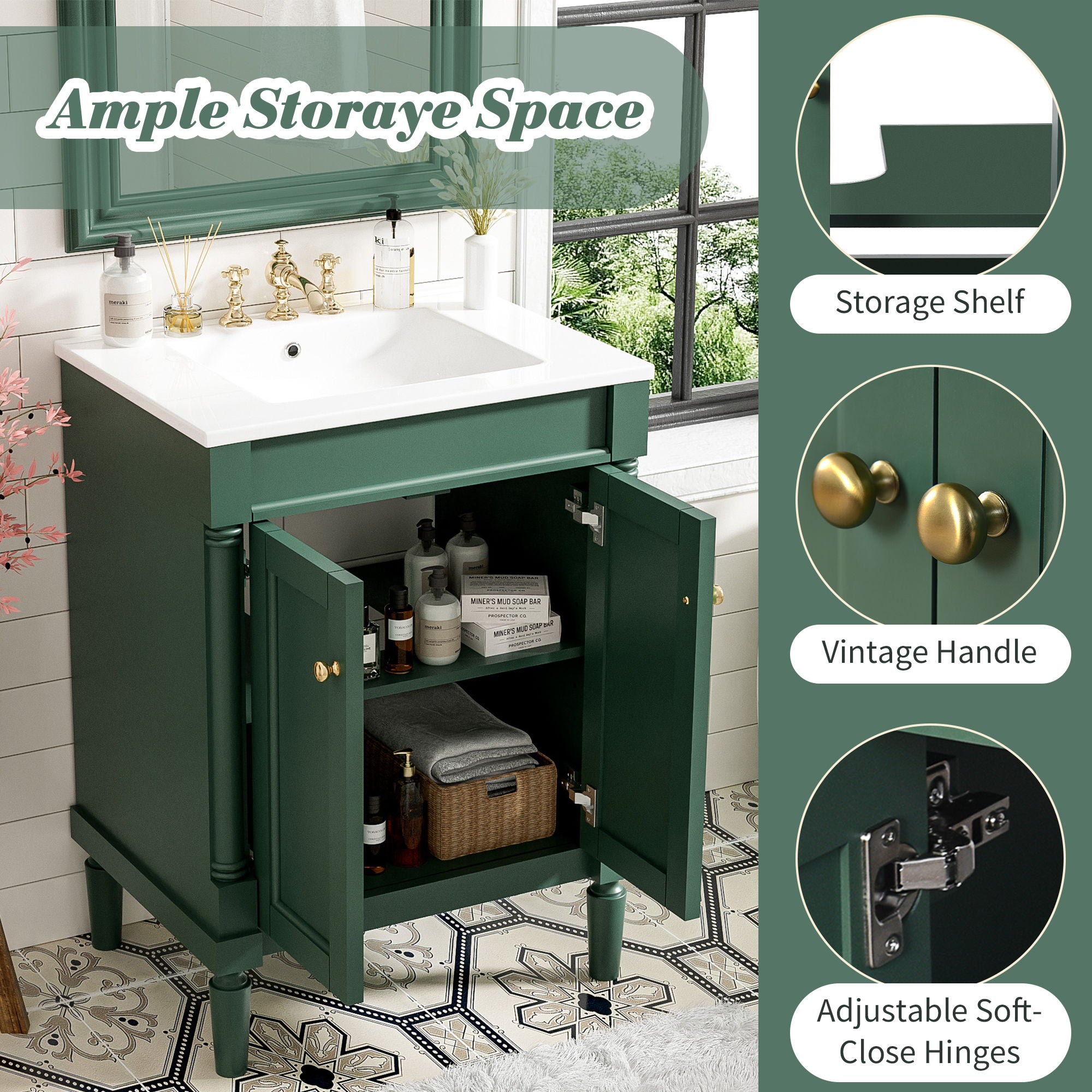 Bathroom Vanity With Top Sink, 2 Tier Storage Cabinet