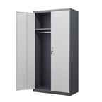 Wardrobe With Hanging Rod And Compartments, Lockable Closet With Locks & Keys For Bedroom - Gray