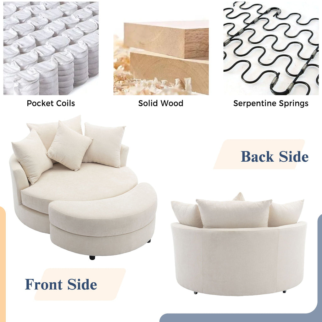 360° Swivel Accent Barrel Chair With Storage Ottoman & 4 Pillows, Modern Leisure Chair Round Accent For Living Room