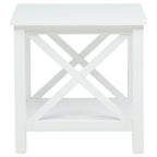Skyview Square Pine Wood Side End Table with Shelf White