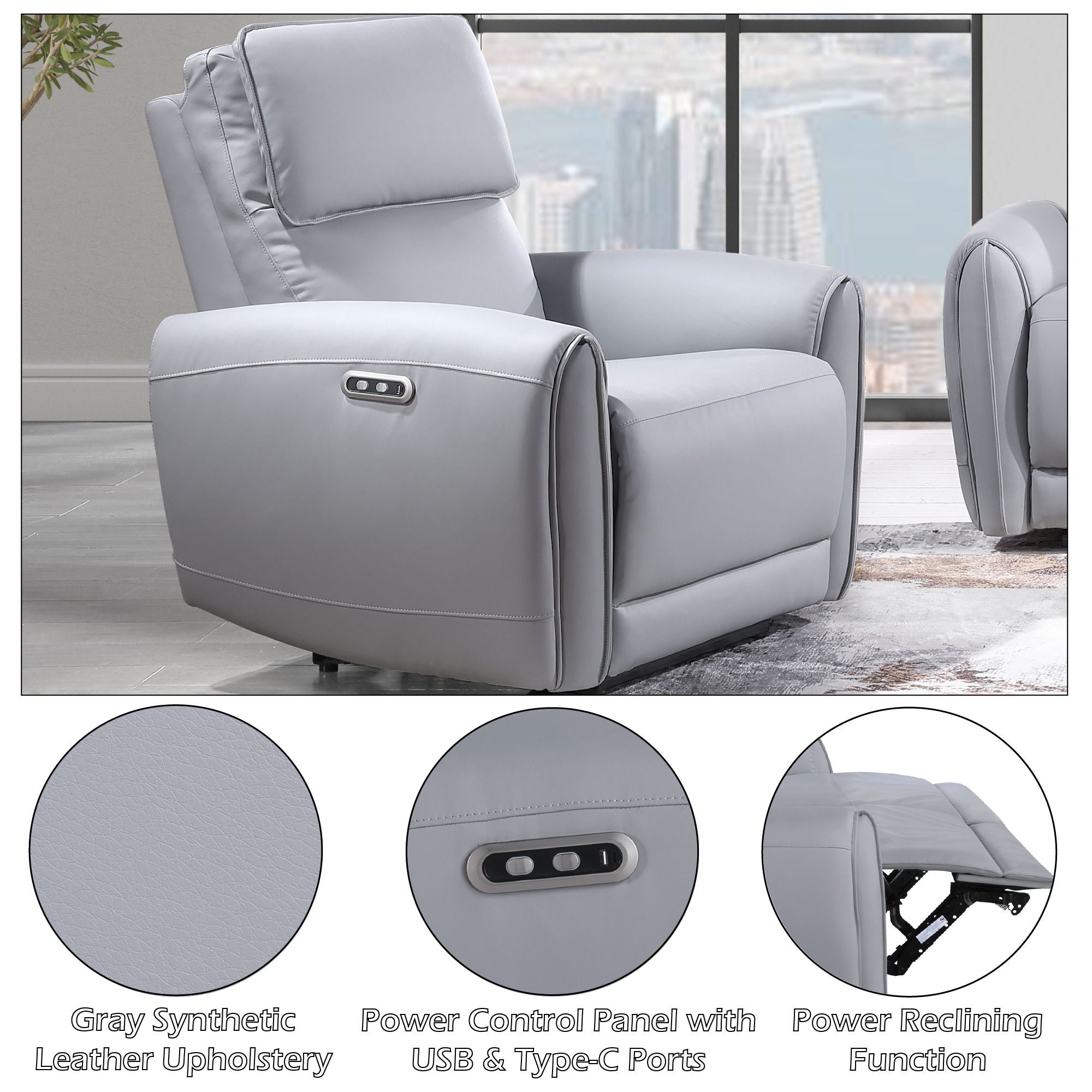 Jeromie - Power Motion Recliner With USB Port - Gray