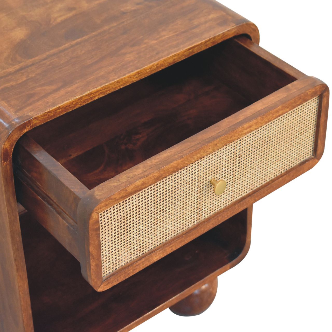 Open Woven Bedside Table, 1 Drawer - Chestnut