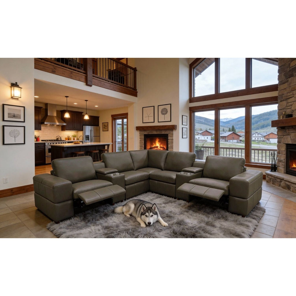 Upholstered Large Arms Sectional With Recliner Seats