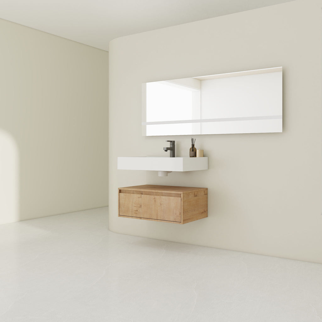 Wall Mounted Bathroom Vanity With Resin Sink And Soft Close Drawer In Imitative - Imitative Oak
