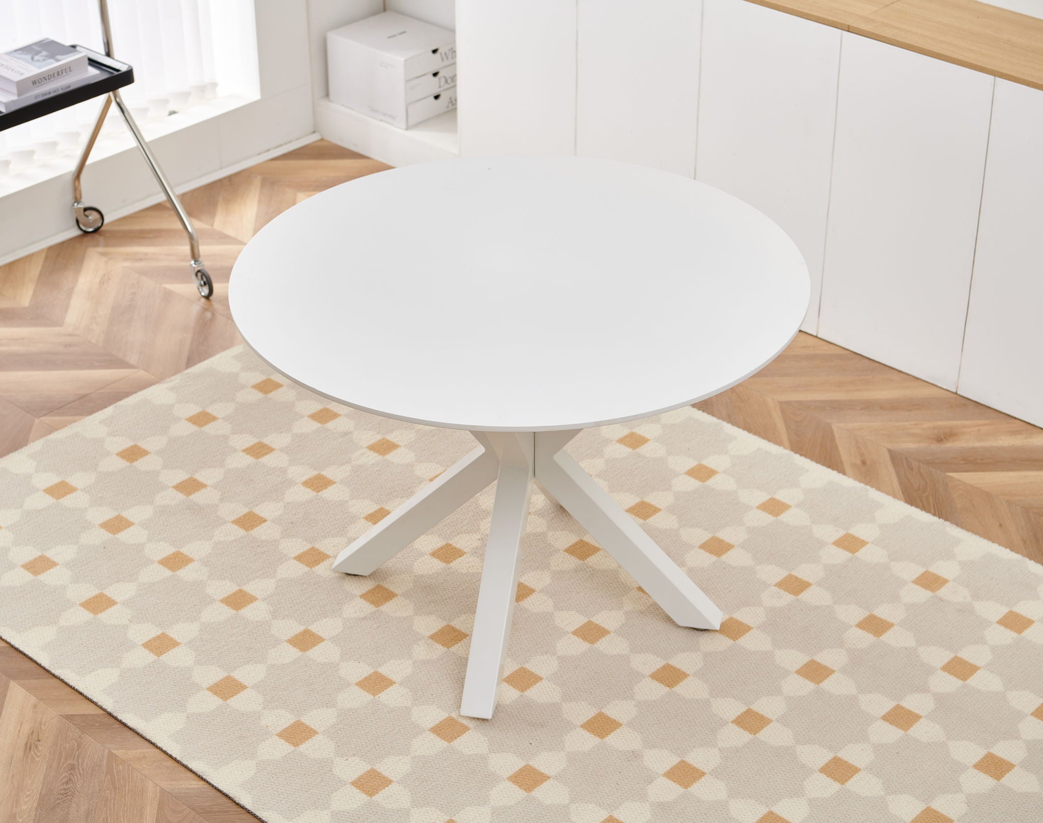 Table Mid-Century Dining Table For 4 - 6 People With Round Table Top, Pedestal Dining Table, End Table Leisure Coffee Table, Cross Leg