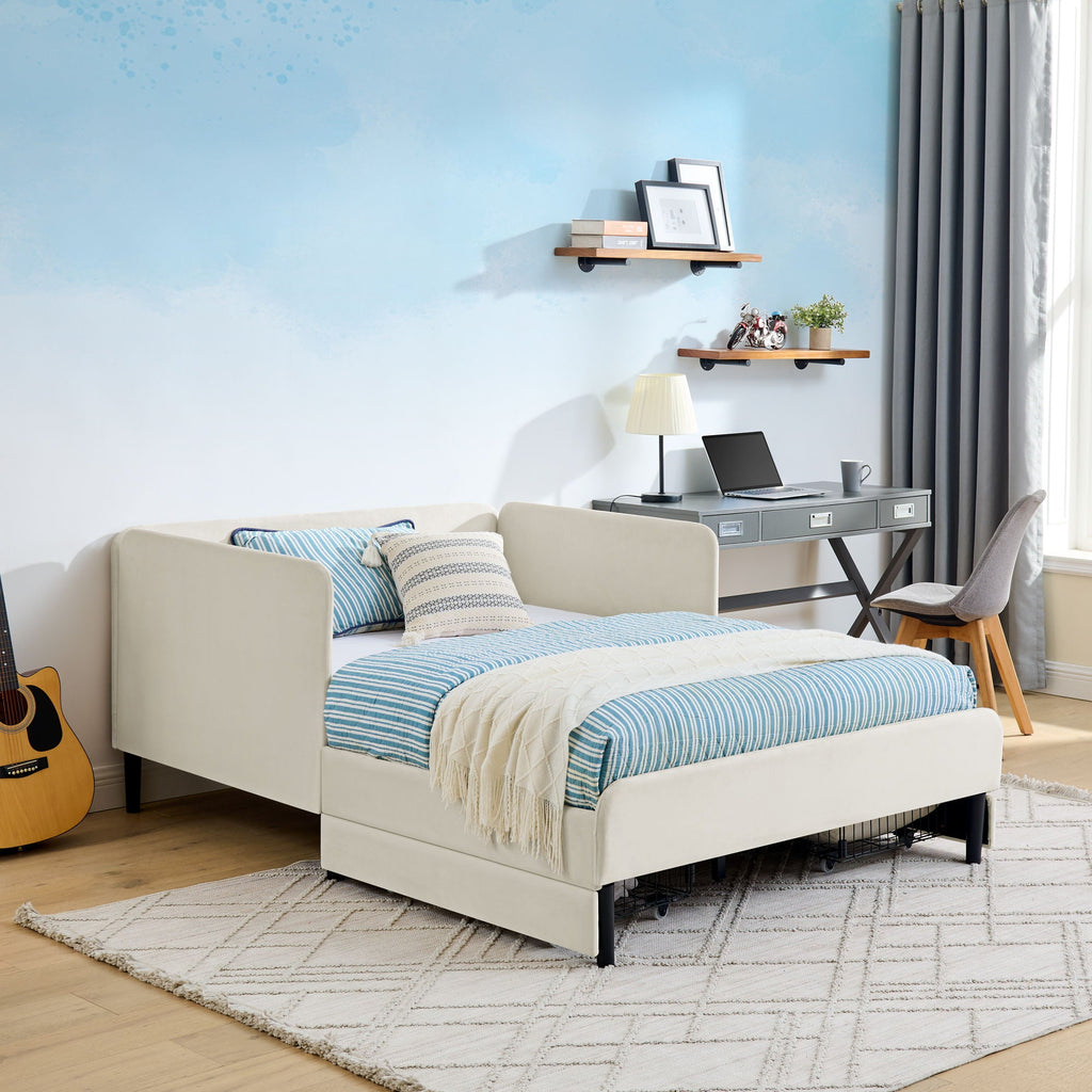 Upholstered Platform Bed Frame With 2 Storage Drawers And Adjustable Sofa Bed