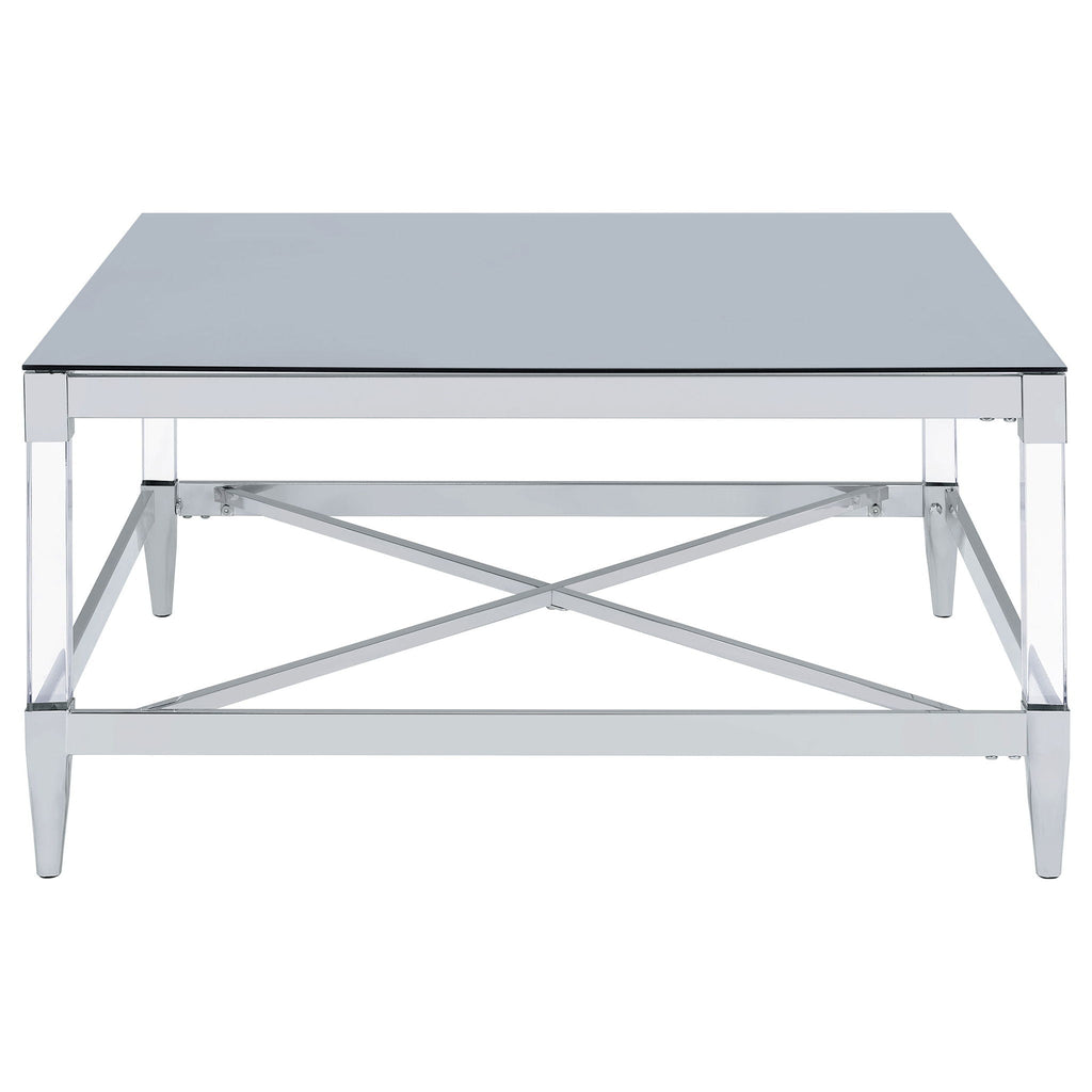 Lindley Square Tempered Mirror Acrylic Coffee Table Chrome