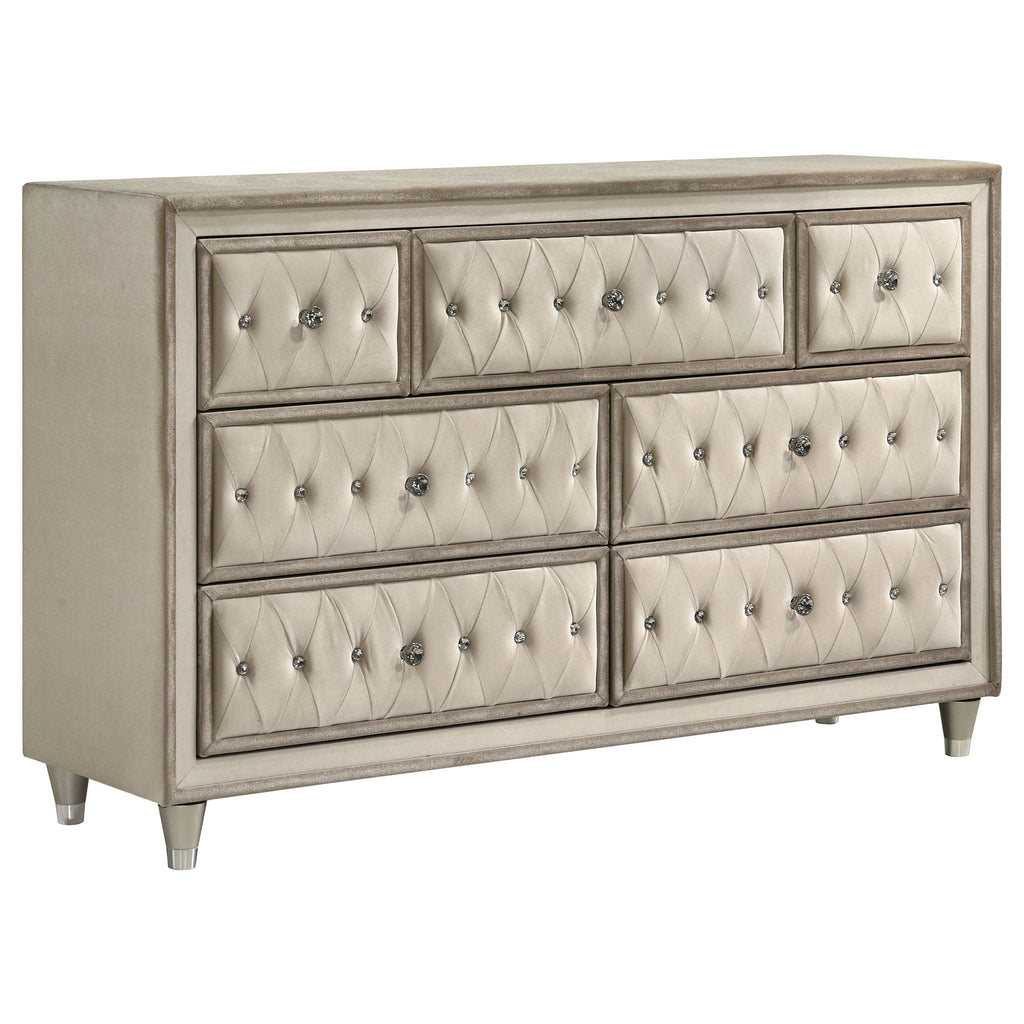 Antonella 7-drawer Upholstered Dresser Ivory and Camel