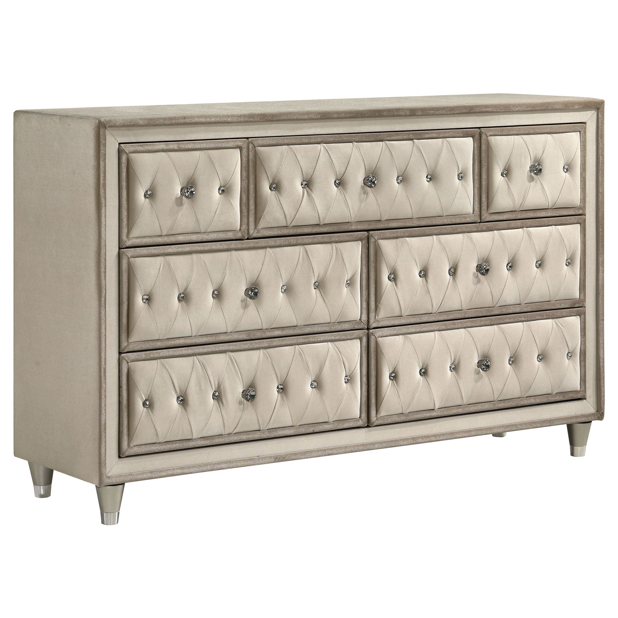 Antonella 7-drawer Upholstered Dresser Ivory and Camel