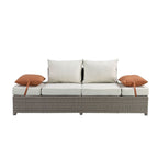 Salena - Patio Sofa With 2 Pillows & Ottoman - Beige Fabric & Gray Wicker