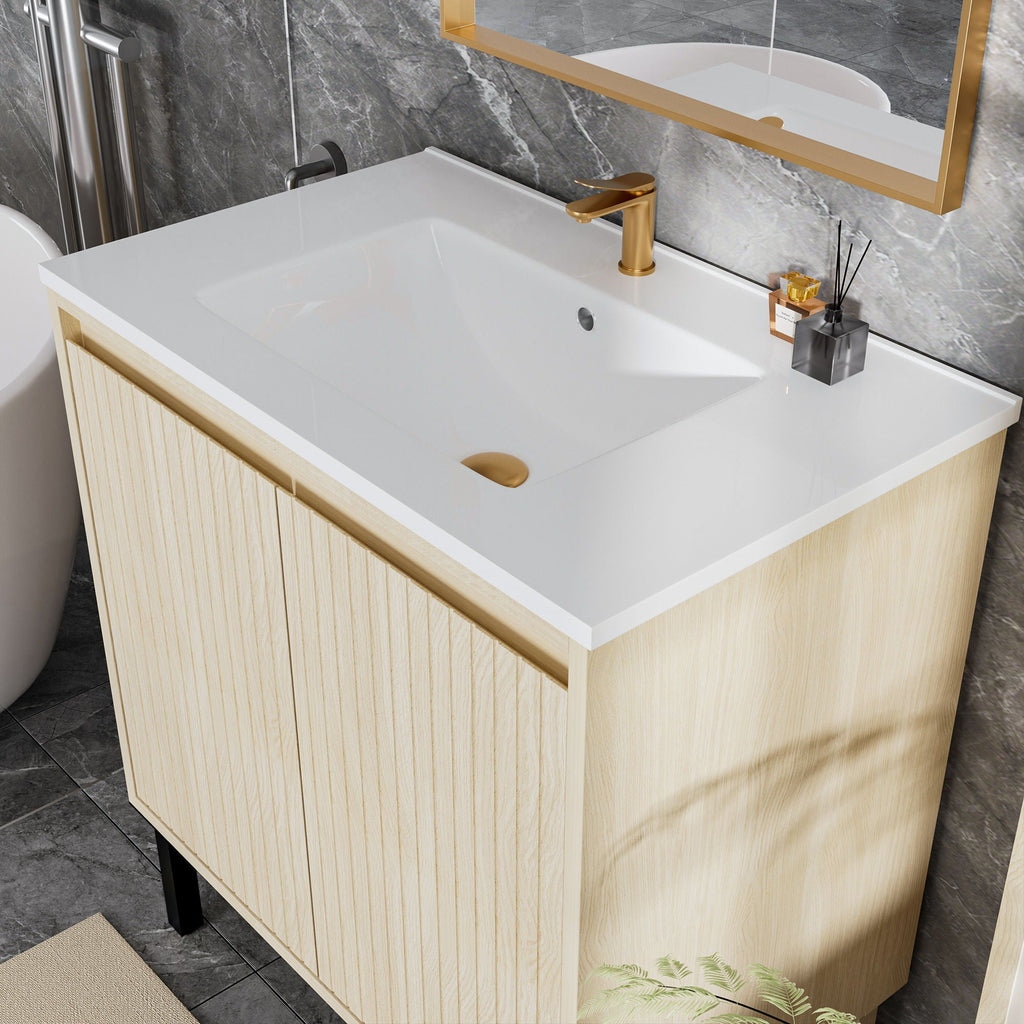 Bathroom Vanity With Ceramic Sink, Floor-Standing Design, Soft-Closing Drawers