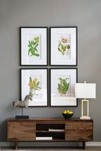 Botanical Flower Wall Art, Home Decor For Living Room Dining Room, Bedroom, Hallway (Set of 4) - White / Blue