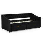 Upholstered Tufted Daybed With 2 Drawers, Waved Arms