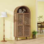 Tall Kitchen Pantry Cabinet With Hollow Carved Doors Adjustable Shelves Versatile Storage Cabinet For Kitchen - Walnut